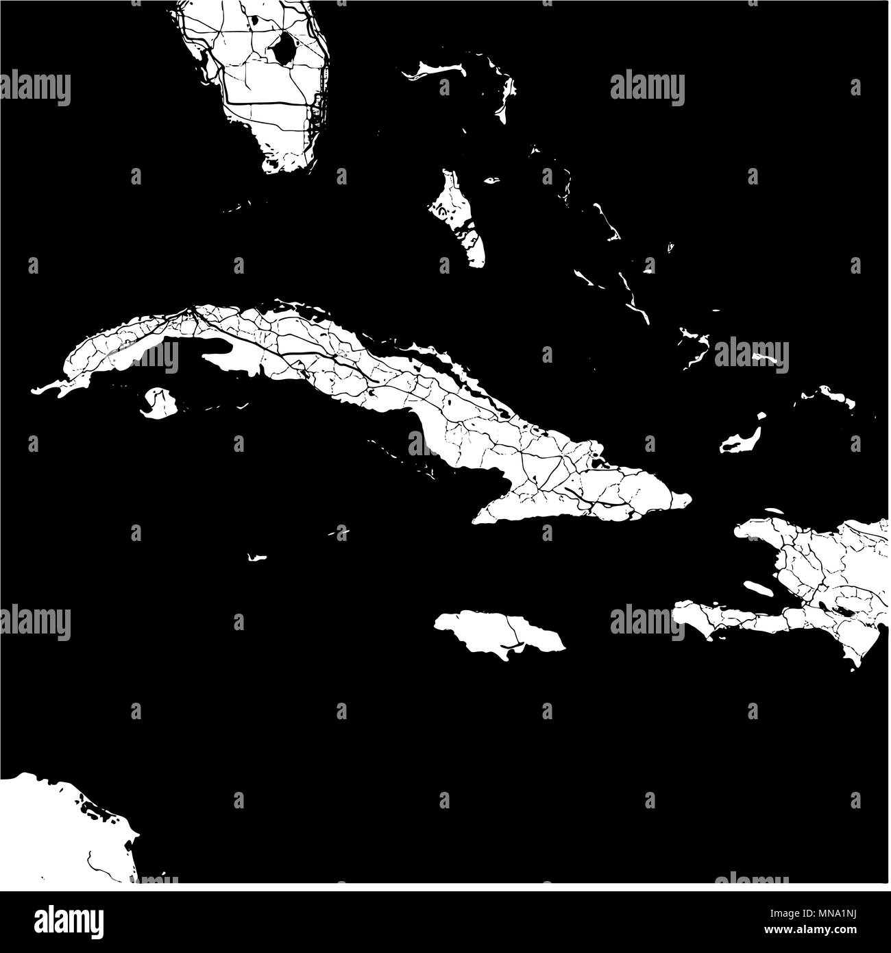 Cuba, Caribbean, Monochrome Map Artprint, Vector Outline Version, ready for color change, Separated On White Stock Vector