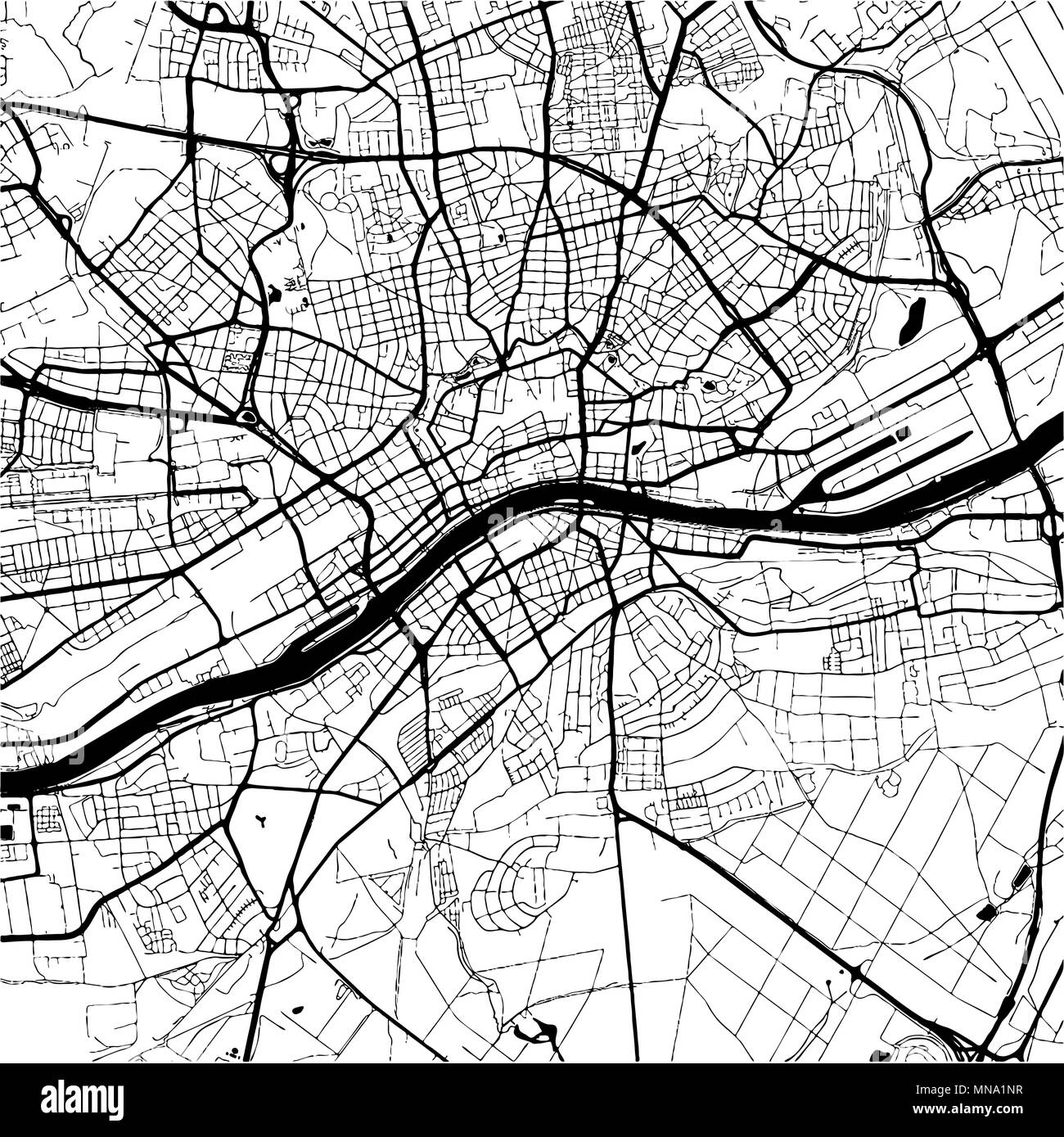 Frankfurt, Germany, Monochrome Map Artprint, Vector Outline Version, ready for color change, Separated On White Stock Vector