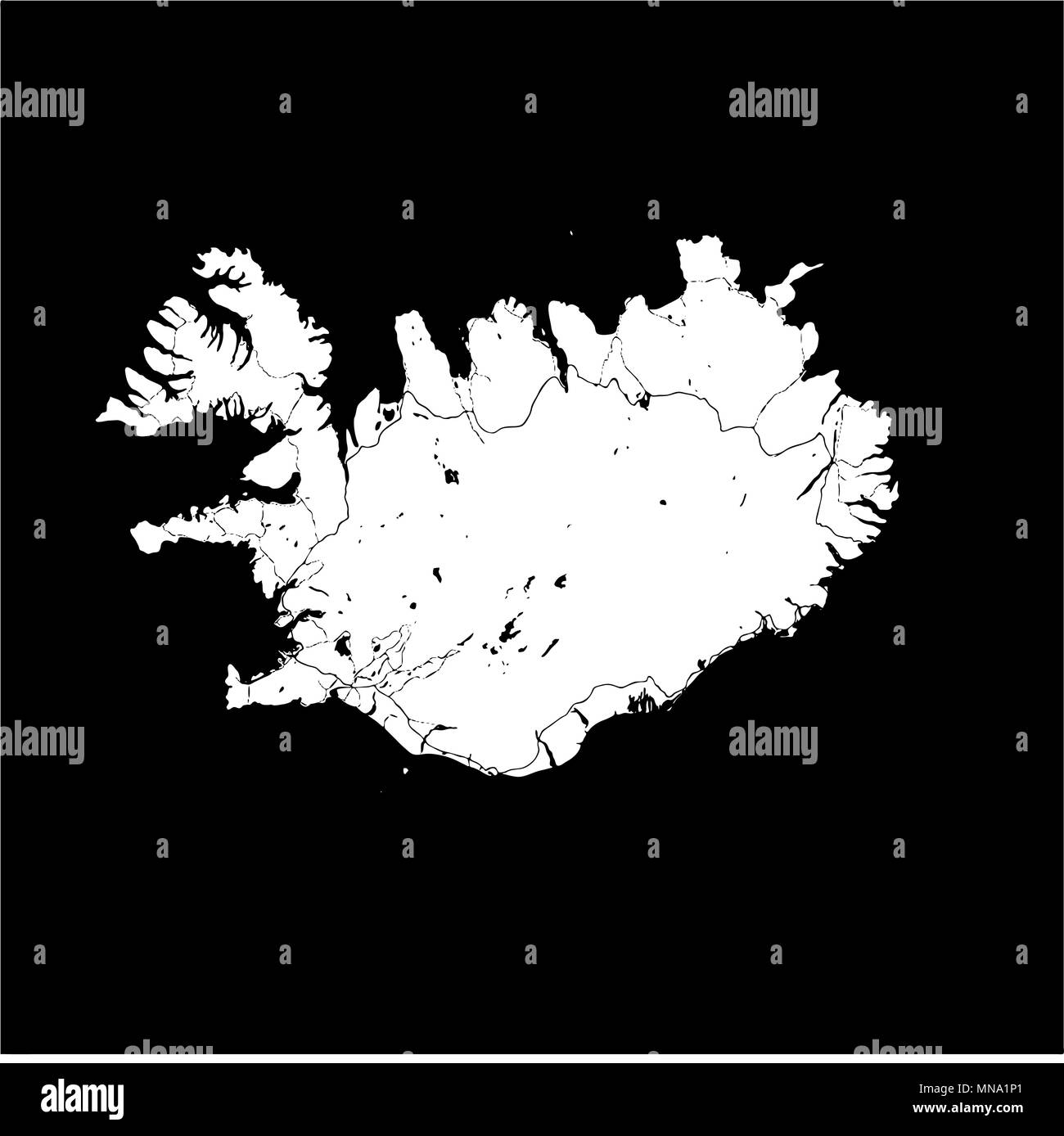 Iceland Island Monochrome Map Artprint, Vector Outline Version, ready for color change, Separated On White Stock Vector