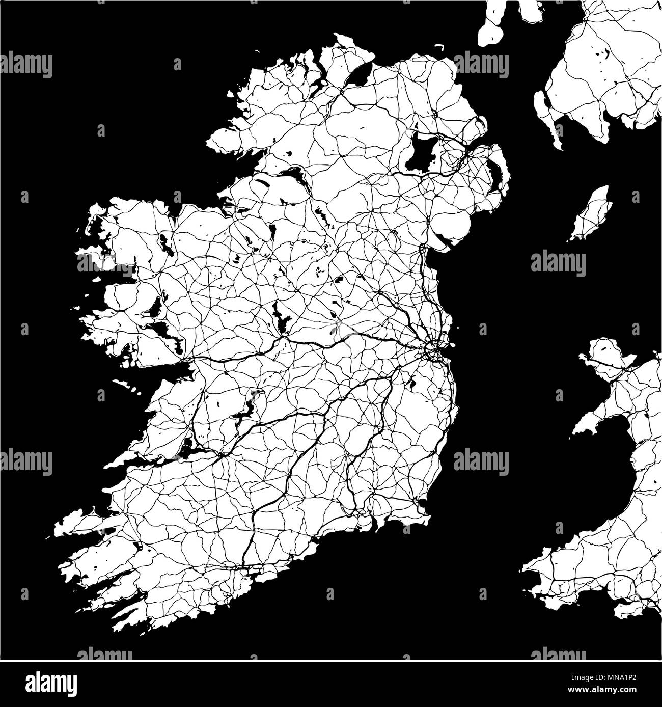 Ireland Monochrome Map Artprint, Vector Outline Version, ready for color change, Separated On White Stock Vector