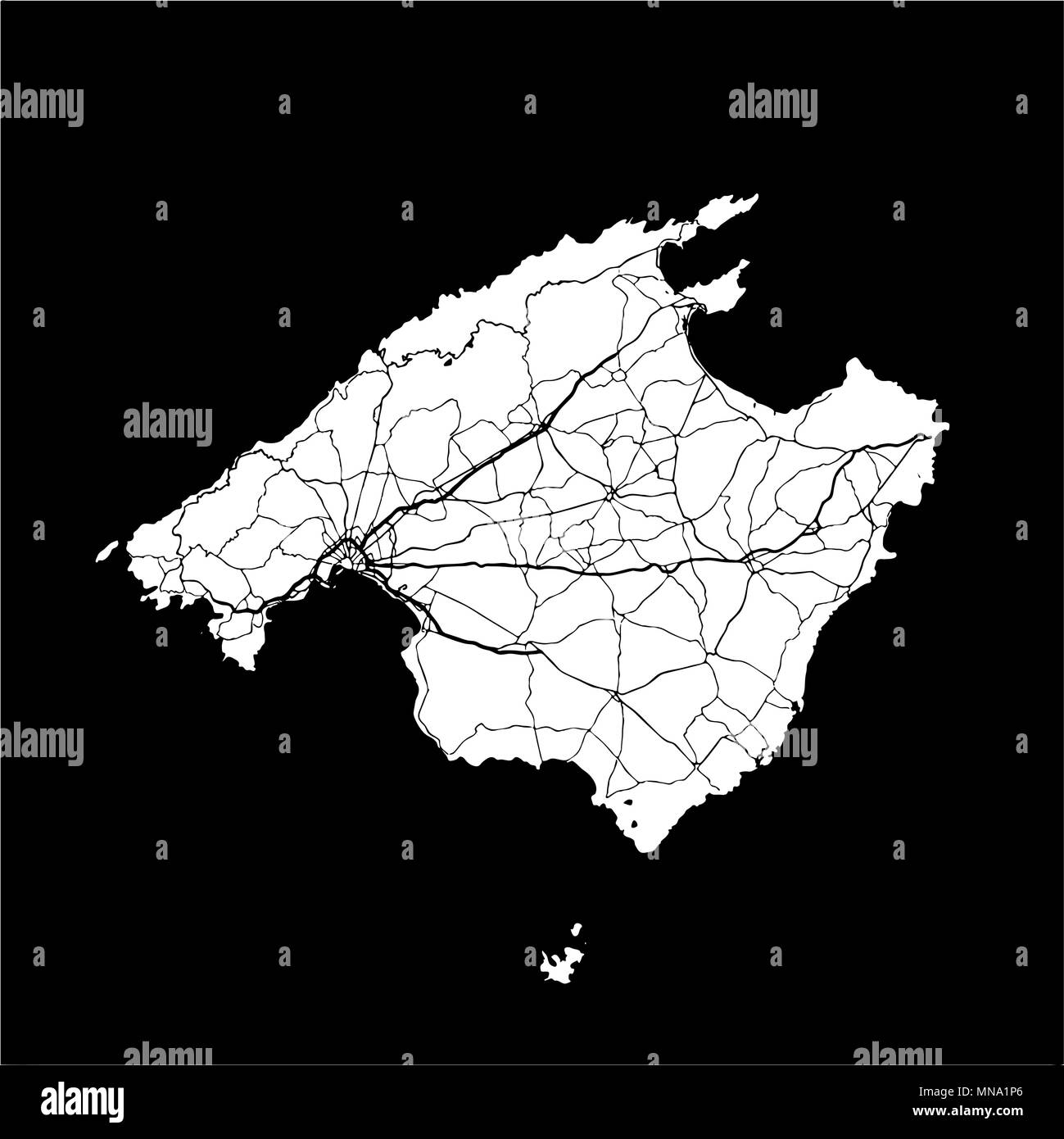Mallorca Monochrome Map Artprint, Vector Outline Version, ready for color change, Separated On White Stock Vector