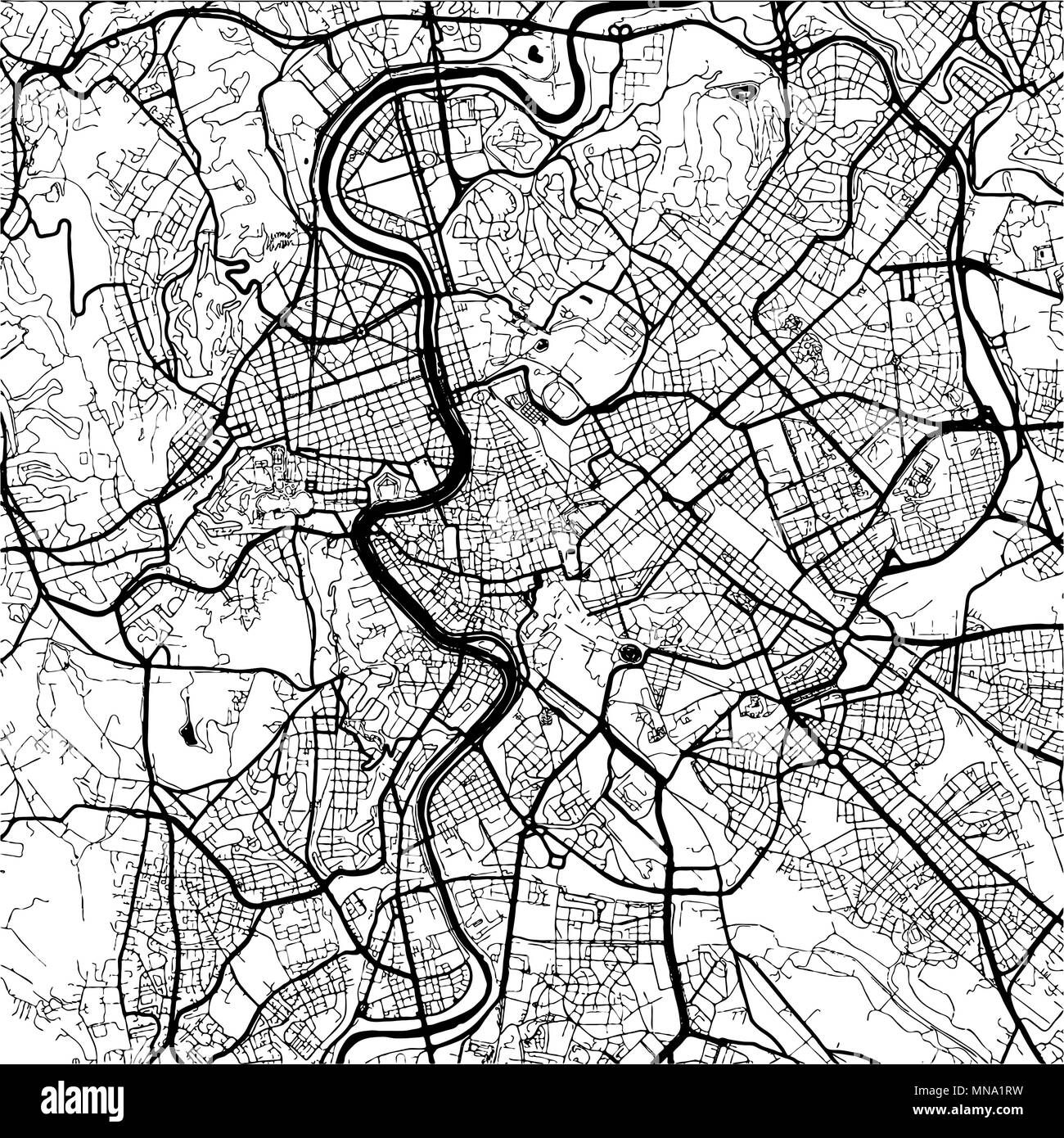 Rome, Italy, Monochrome Map Artprint, Vector Outline Version, ready for color change, Separated On White Stock Vector