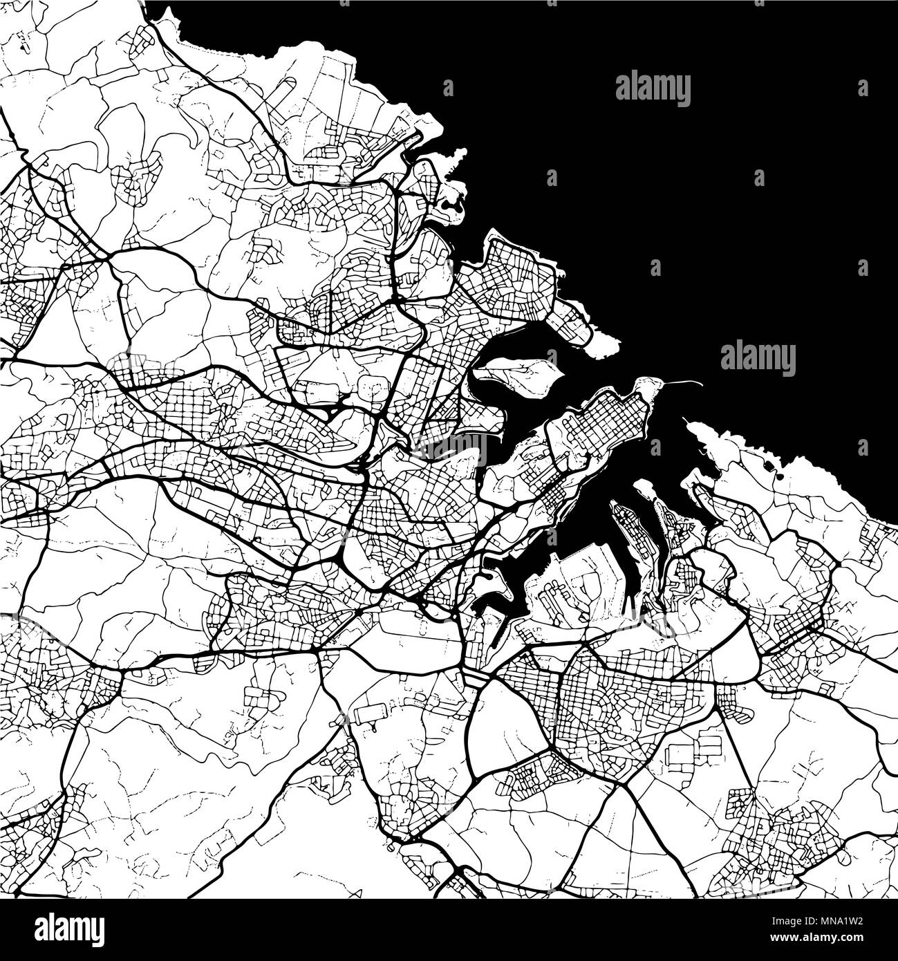 Valetta, Malta, Monochrome Map Artprint, Vector Outline Version, ready for color change, Separated On White Stock Vector