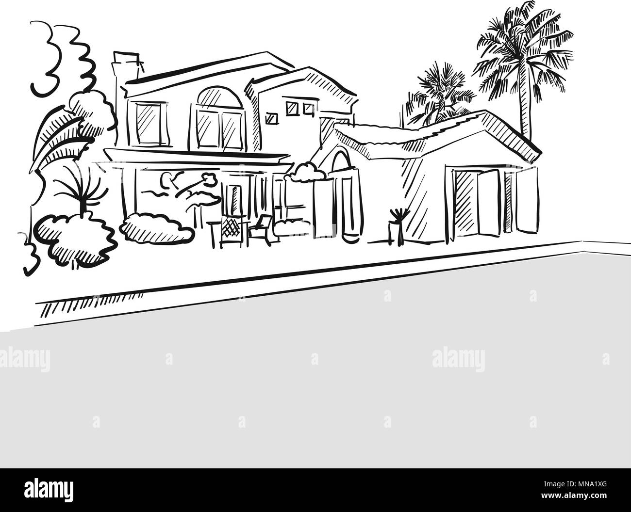 Sketch Dream House Among Palm Trees Stock Vector Image Art Alamy