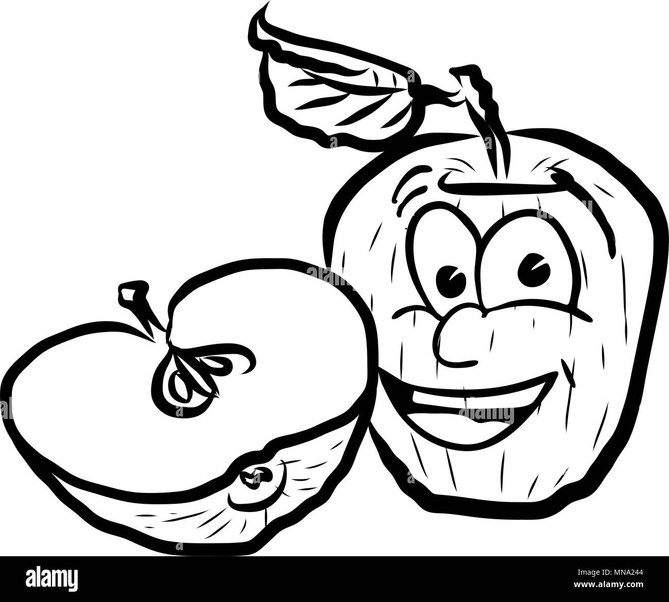 Laughing Apple Vector Illustration Fruits, Hand drawn Outline Sketch. Useful for any kind of advertising in web and print. Stock Vector