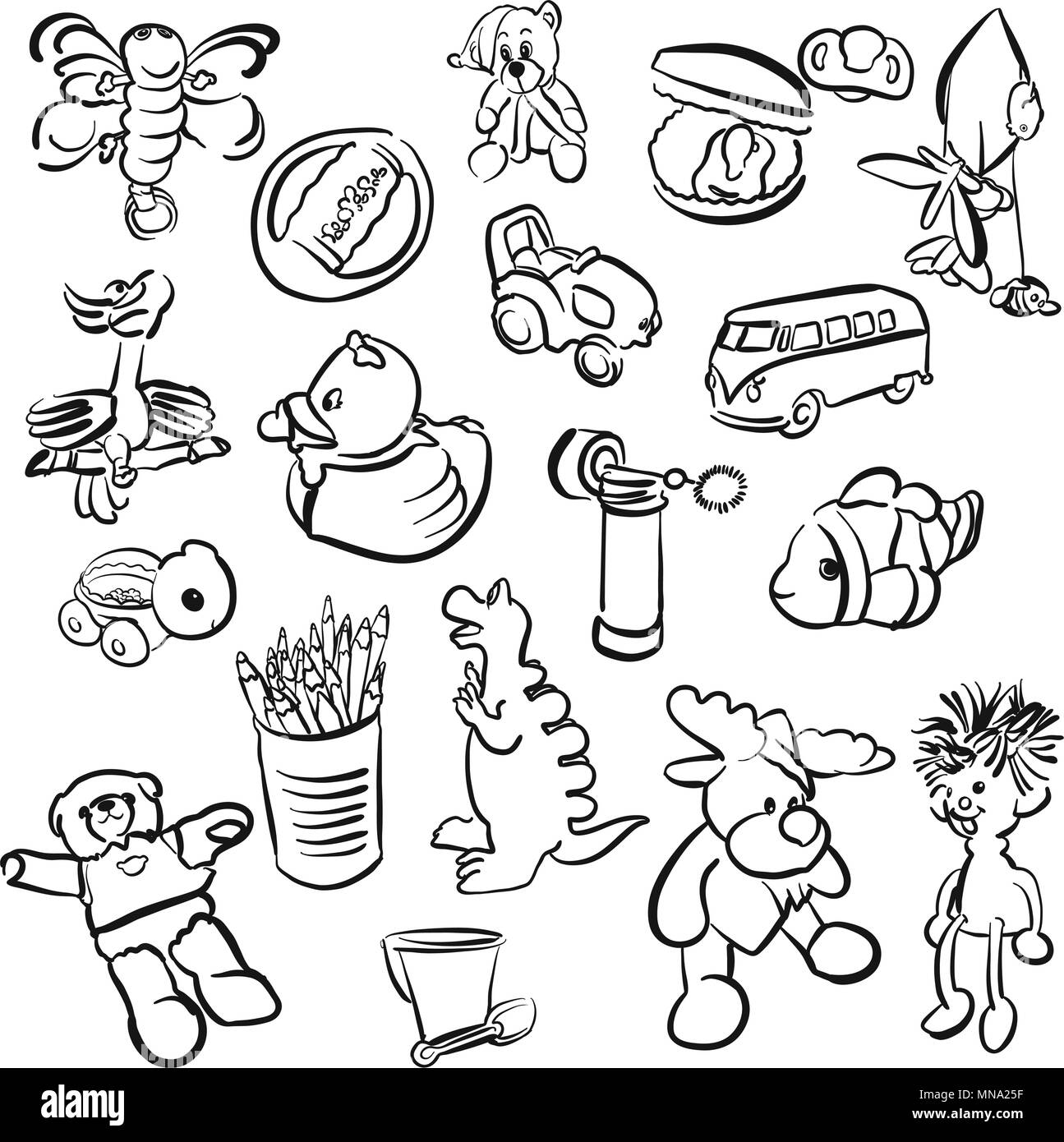 Set of Outlined Baby Doodles, Vector Sketched Artwork Stock Vector