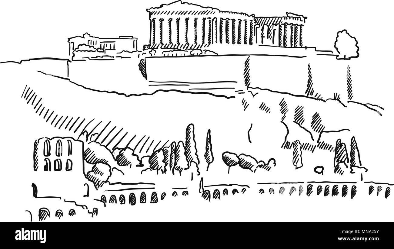 Acropolis Hill Athens Vector Drawing Freehand Stock Vector (Royalty Free)  368529047 | Shutterstock