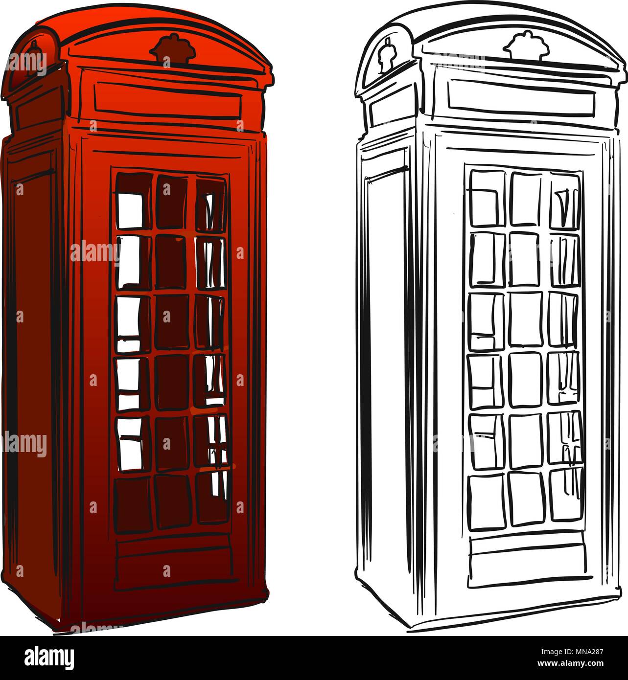 London Old Telephone Box Sketch, Hand drawn Vector Outline Artwork Stock  Vector Image & Art - Alamy