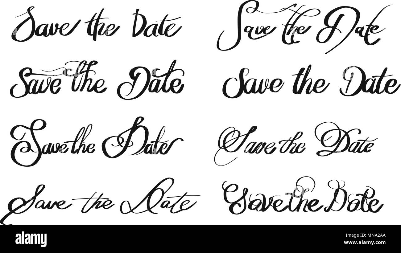 Save Date Text Wedding Calligraphy Black And White Stock Photos
