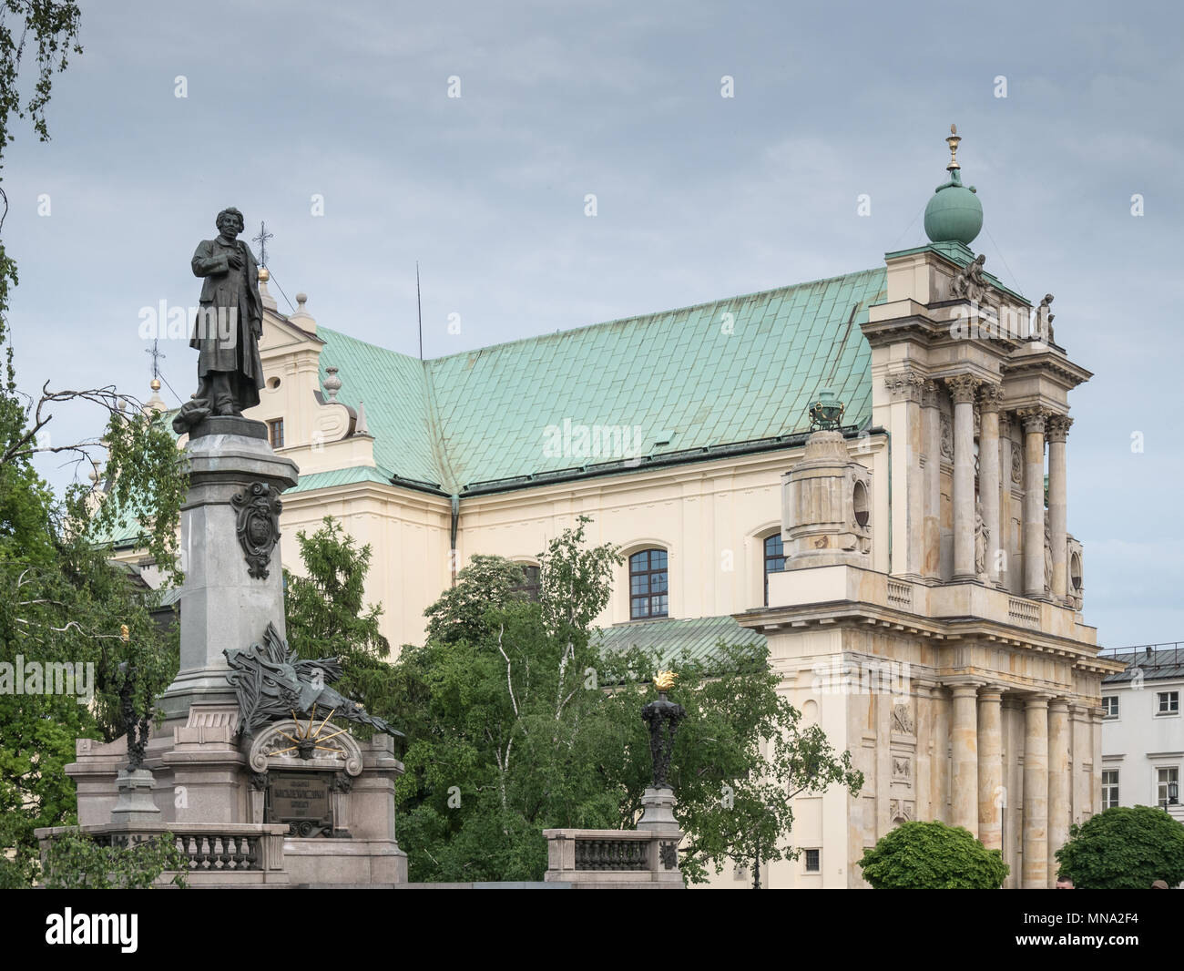 Adam Mickiewicz statue and Carmelitan church, Warsaw, PolandWarsaw Stock Photo