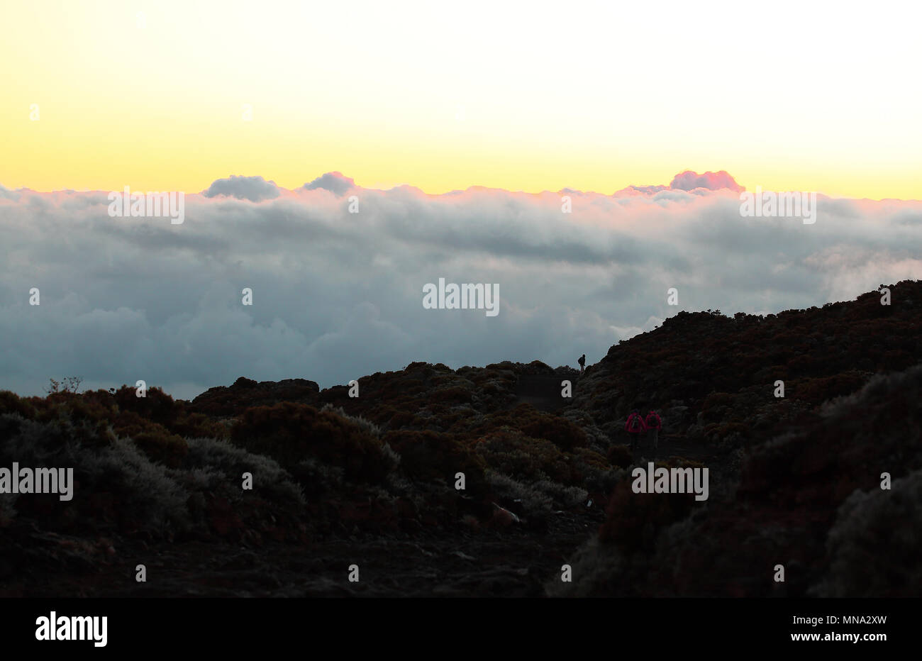 overlooking a sea of clouds, La Reunion Stock Photo