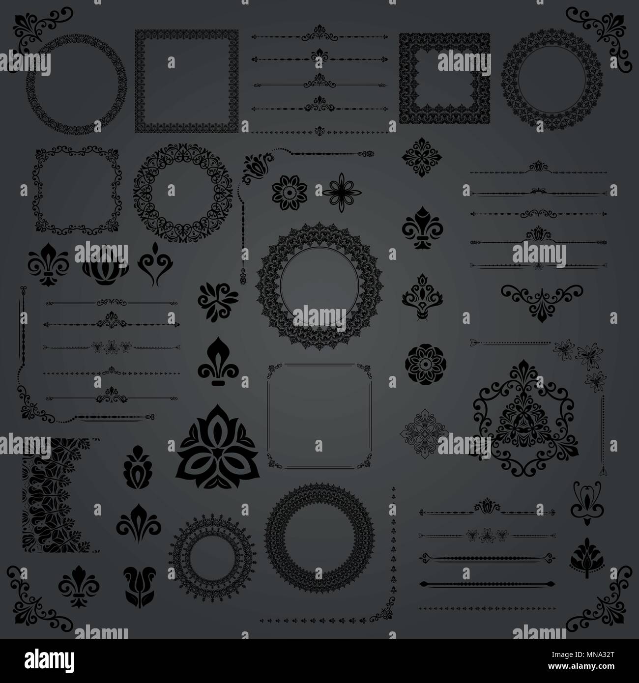 Vintage Set of Vector Horizontal, Square and Round Elements Stock ...