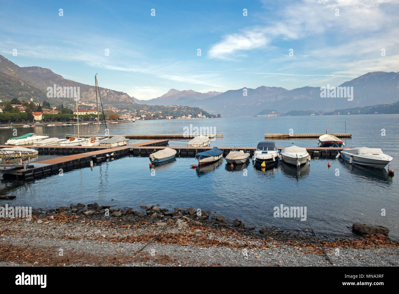 Lake Como with boats, beauty in nature , Como, Lombardy, Italy Stock Photo