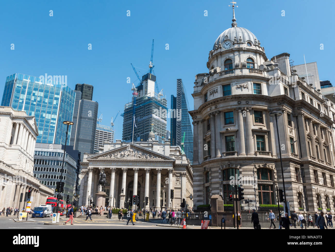 the bank of england and the city of london financial district with the iconic and landmark buildings of the capital skyline. Urban landscapes london. Stock Photo