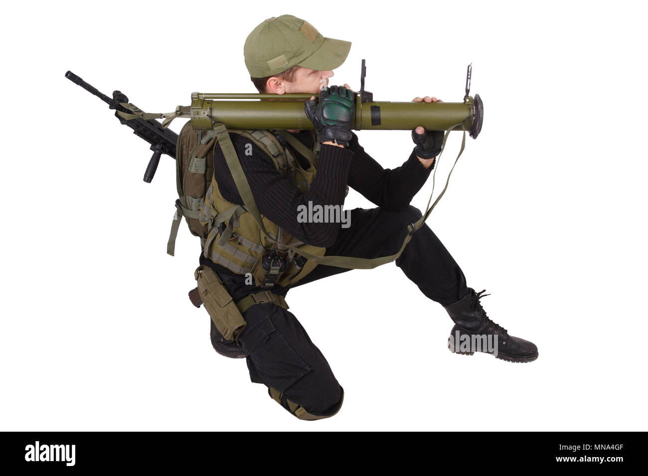 mercenary with bazooka gun isolated on white Stock Photo - Alamy