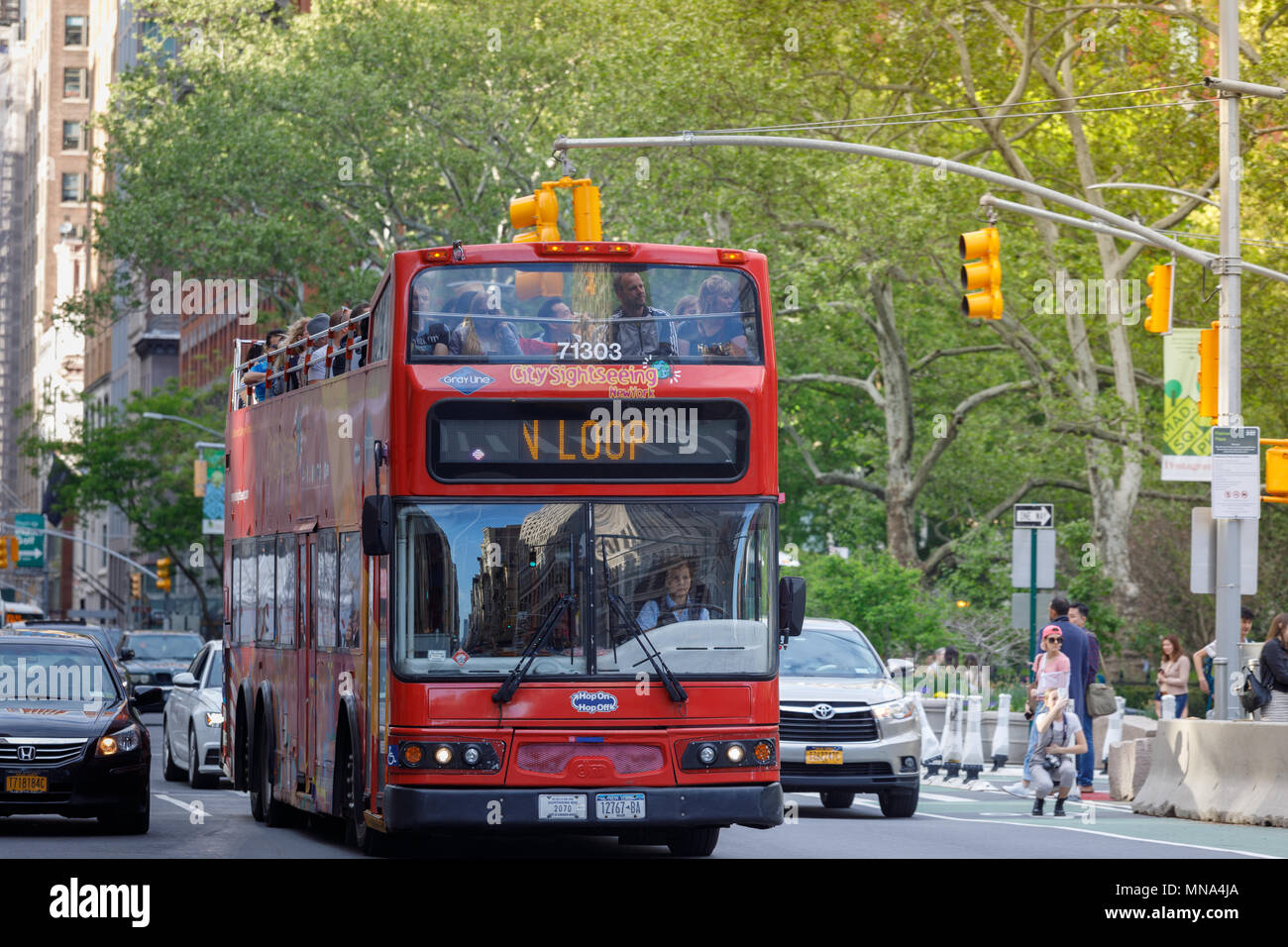 New york, United States May 12, 2018 New York Sightseeing Hop on Hop off bus in Manhattan