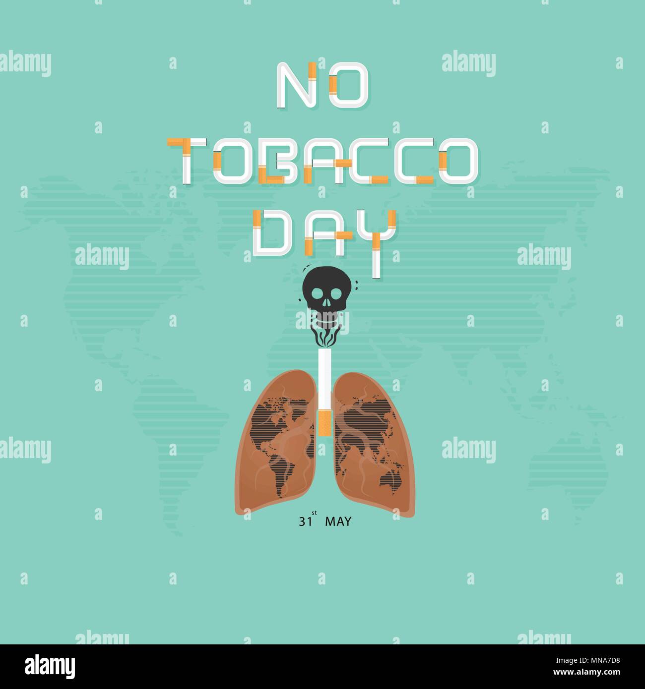 Lung and cigarette icon with Stop Smoking vector logo design template.May 31st World no tobacco day concept.No Smoking Day.No Tobacco Day Awareness Id Stock Vector