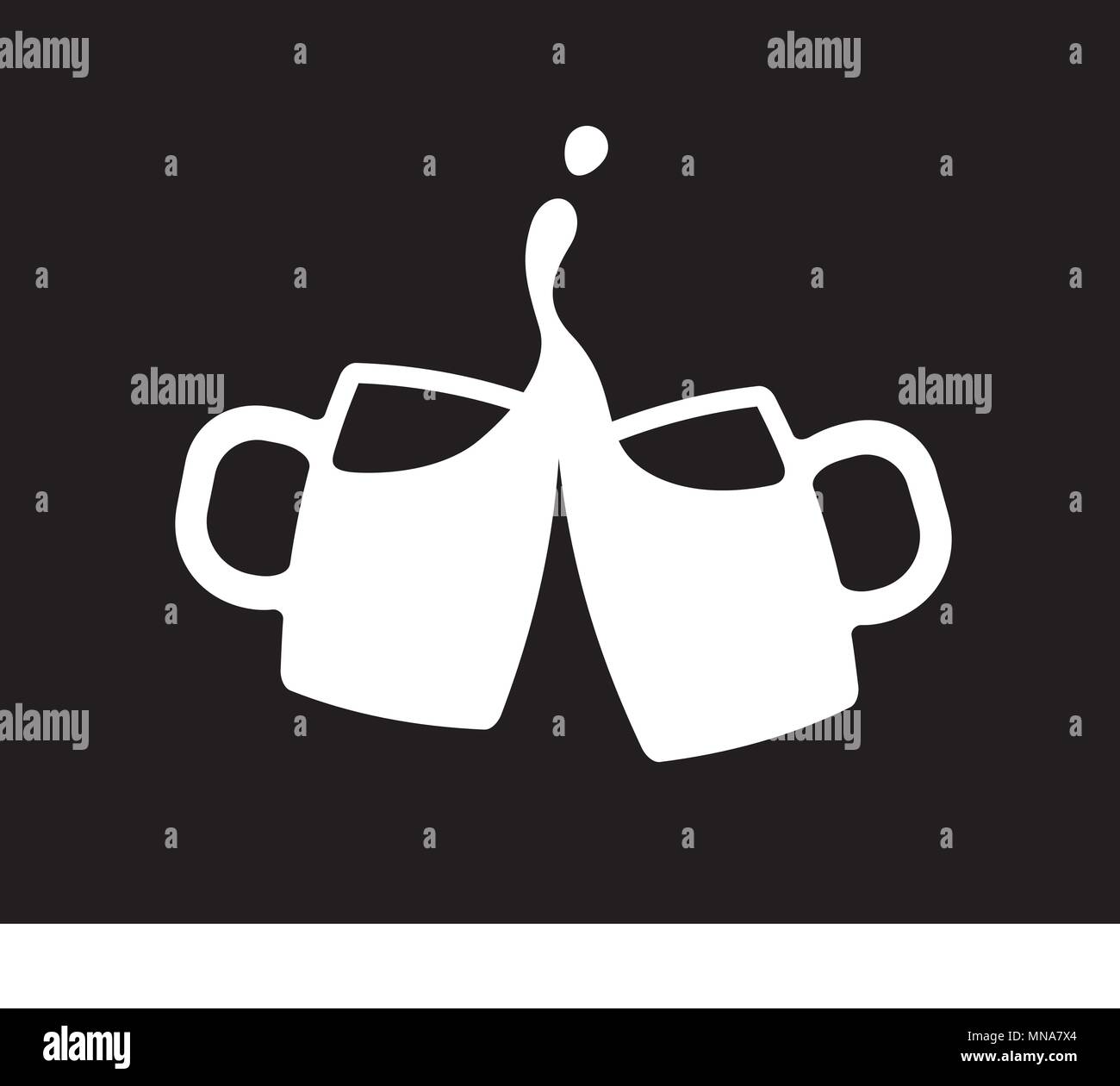 clinking beer mugs with splashed beer in black and white. Beer icon Stock Vector