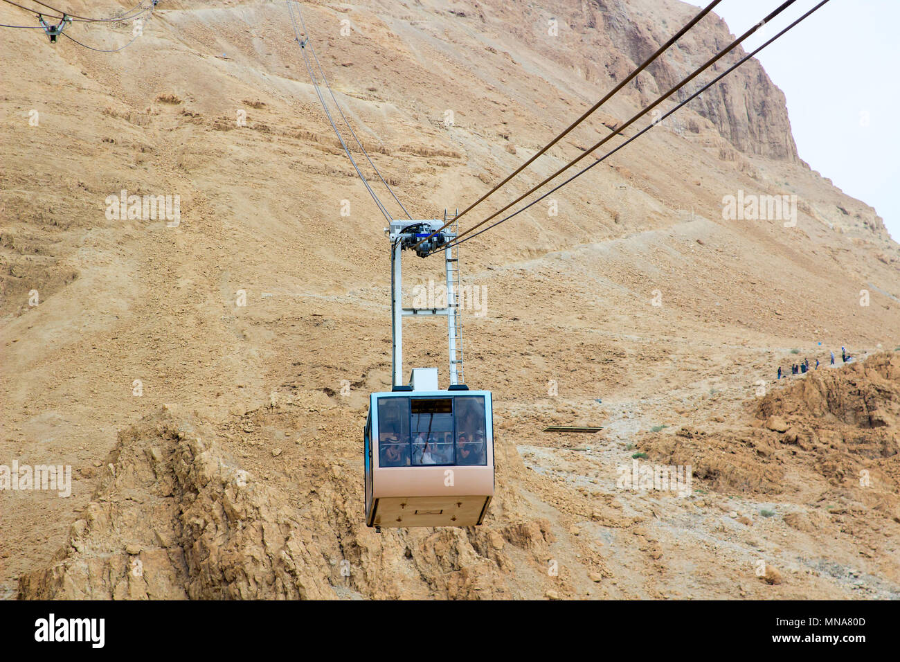 7 May 2018 The famous cable cable car lift to the Masada Clifftop in Souhthern District of Judea Israel Stock Photo