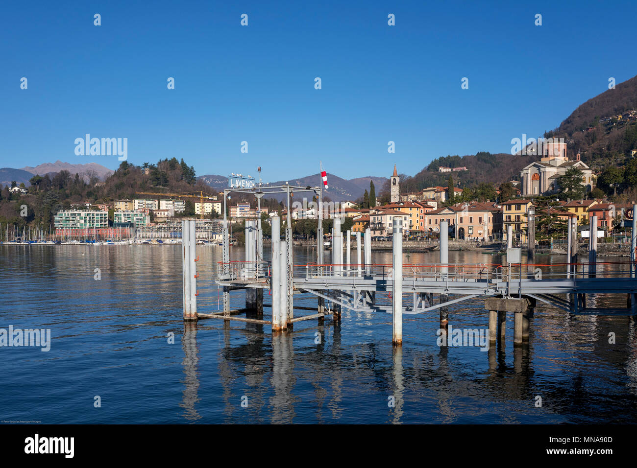View, of the, car ferry, jetty/ramp, in the, Port of Leveno, on, Lake Maggiore, Province of Varese, Lombardy, ITALY.   31/12/2016  © Peter SPURRIER Stock Photo