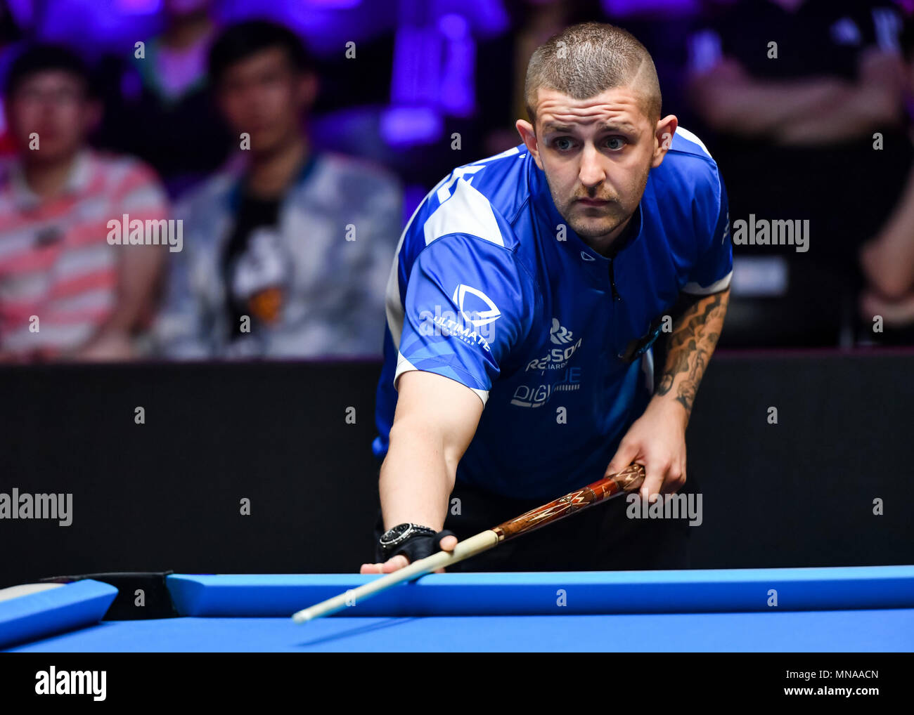 Shanghai, China. 15th May 2018. Scotland's Jayson Shaw in action during WORLD CUP of POOL 2018: Round 1 - Scotland vs Canada at Luwan (Gymnasium) Arena on Tuesday, 15 May 2018. SHANGHAI, CHINA. Credit: Taka G Wu Credit: Taka Wu/Alamy Live News Stock Photo