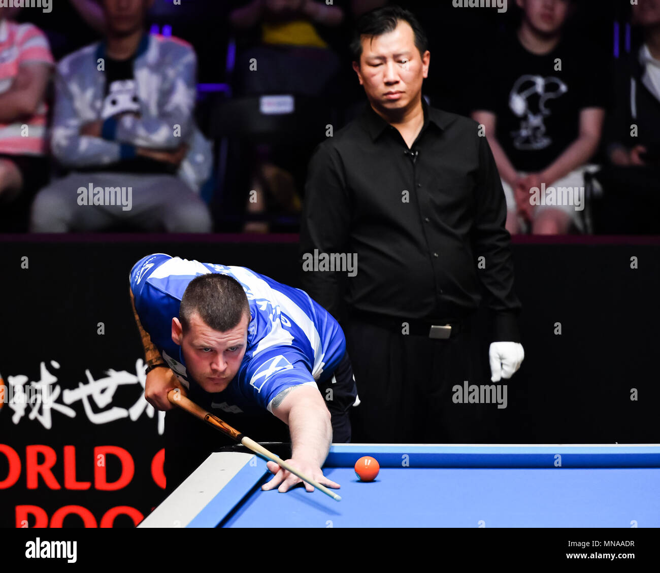 Shanghai, China. 15th May 2018. Scotland's Scott Gillespie in action during WORLD CUP of POOL 2018: Round 1 - Scotland vs Canada at Luwan (Gymnasium) Arena on Tuesday, 15 May 2018. SHANGHAI, CHINA. Credit: Taka G Wu Credit: Taka Wu/Alamy Live News Stock Photo