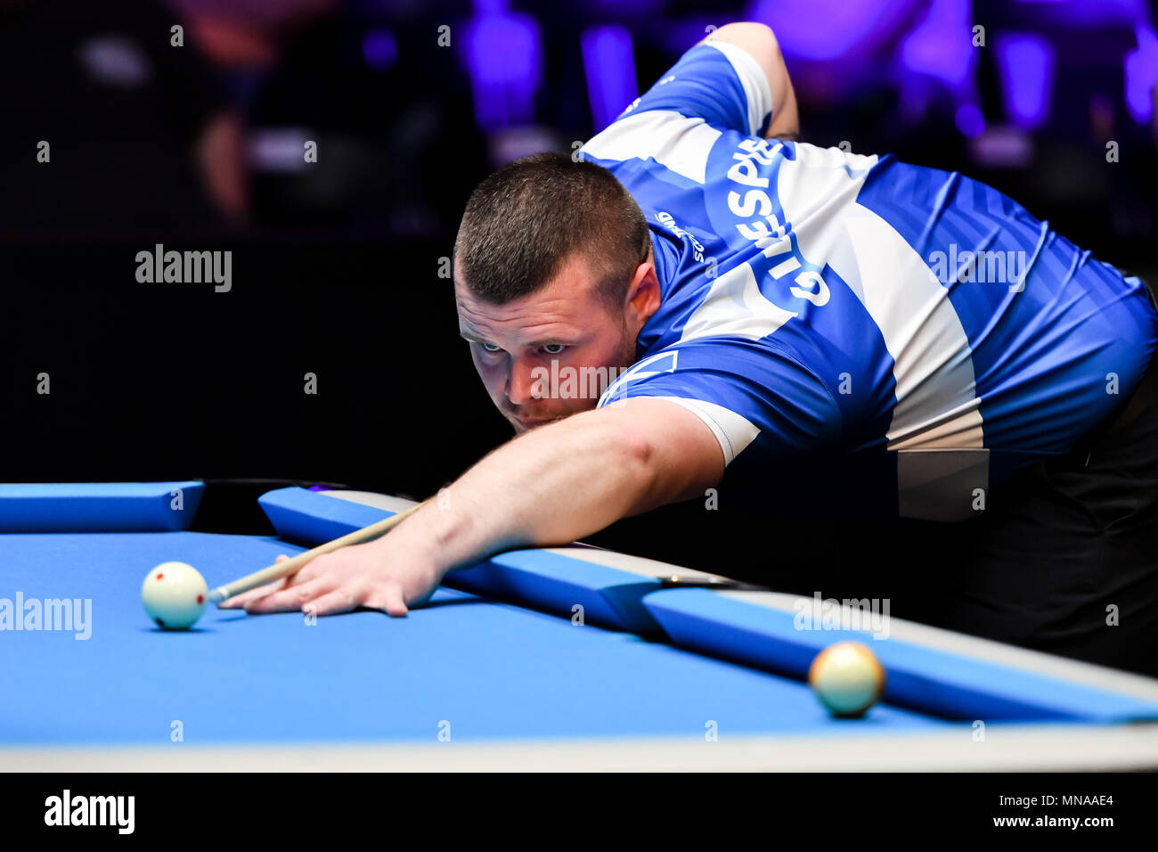 Shanghai, China. 15th May 2018. Scotland's Scott Gillespie during WORLD CUP of POOL 2018: Round 1 - Scotland vs Canada at Luwan (Gymnasium) Arena on Tuesday, 15 May 2018. SHANGHAI, CHINA. Credit: Taka G Wu Credit: Taka Wu/Alamy Live News Stock Photo