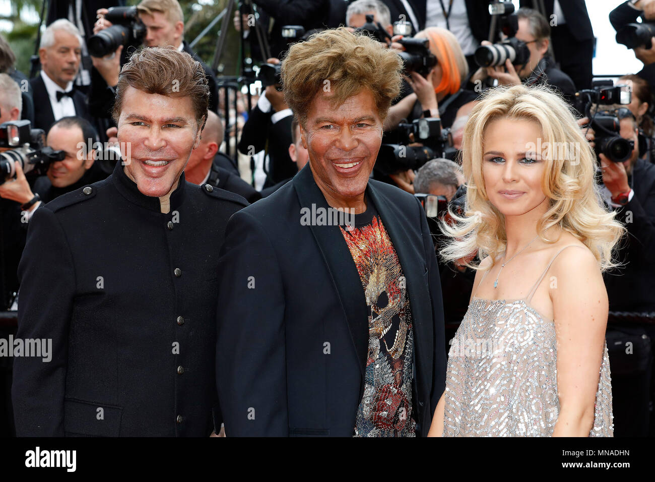 Cannes, France. 15th May 2018. Cannes, France. 15th May 2018. Grichka Bogdanoff, Igor Bogdanoff and Julie Jardon at work at the Solo: 'A Star Wars Story' premiere during the 71st Cannes Film Festival at the Palais des Festivals on May 15, 2018 in Cannes, France. Credit: John Rasimus/Media Punch ***FRANCE, SWEDEN, NORWAY, DENARK, FINLAND, USA, CZECH REPUBLIC, SOUTH AMERICA ONLY*** Credit: MediaPunch Inc/Alamy Live News Stock Photo