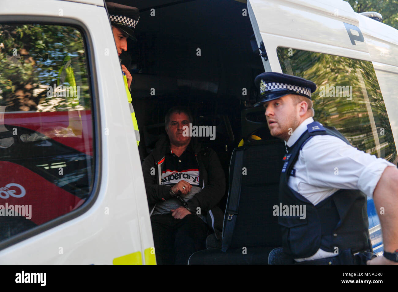 London, UK. 15th May 2018. Israeli counter-protester arrested by Police Credit: Alex Cavendish/Alamy Live News Stock Photo