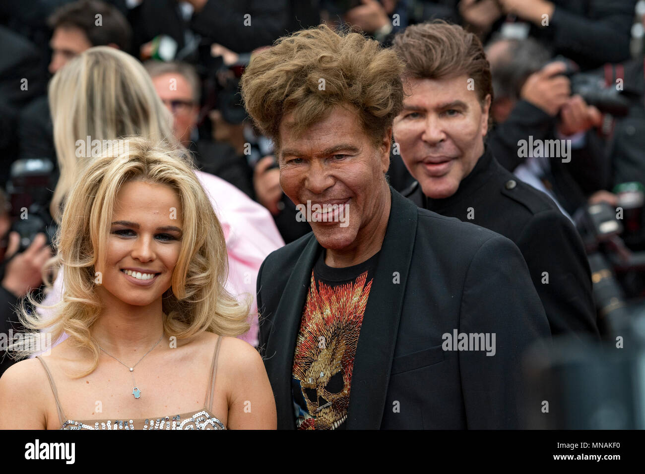 CANNES, FRANCE - MAY 15:  Julie Jardon, Igor Bogdanoff and Grichka Bogdanoff, attend the screening of 'Solo: A Star Wars Story' during the 71st annual Cannes Film Festival at Palais des Festivals on May 15, 2018 in Cannes, France Credit: BTWImages/Alamy Live News Stock Photo