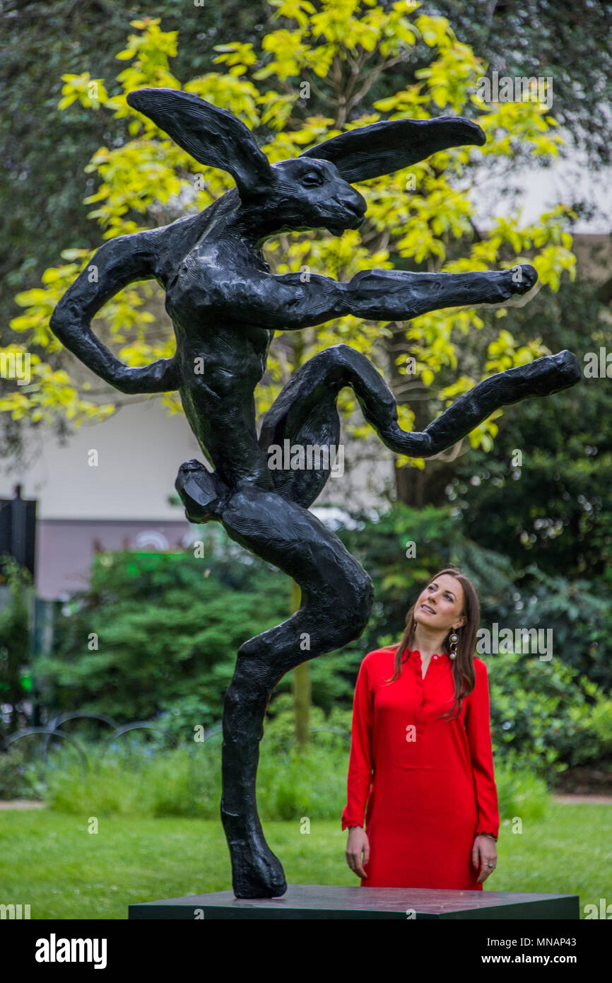 London, UK. 16th May 2018. Barry Flanagan, Nijinski Hare, 1985,  - Christie’s will present ‘Sculpture in the Square’ an outdoor sculpture garden set within St James’s Square, London, on view to the public from 17 May to 20 June 2018. Credit: Guy Bell/Alamy Live News Stock Photo