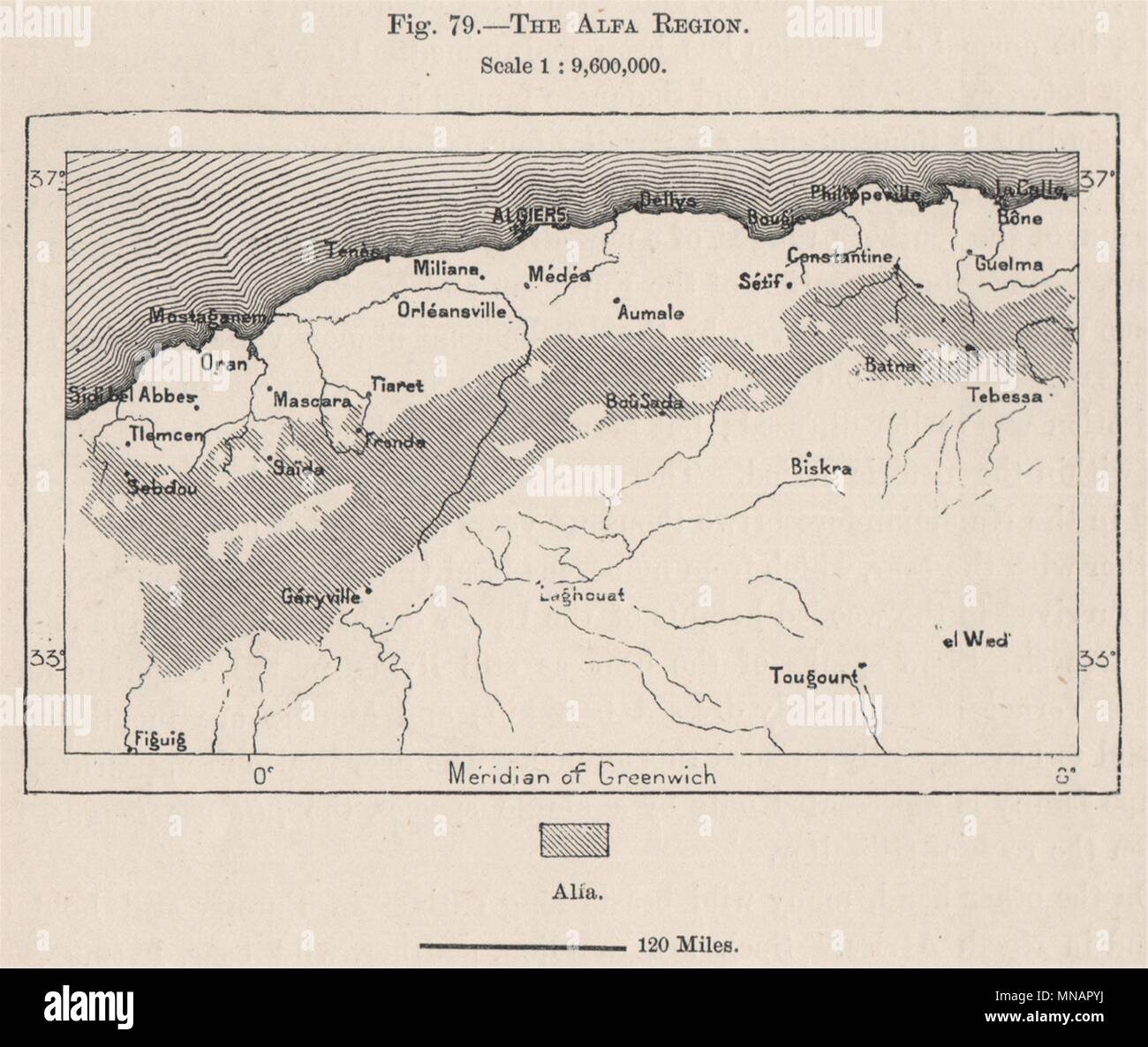 The Alfa Region. Algeria 1885 Old Antique Vintage Map Plan Chart Stock 