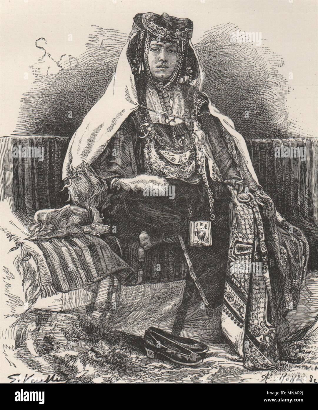 A Nail Arab woman. Algeria 1885 old antique vintage print picture Stock Photo