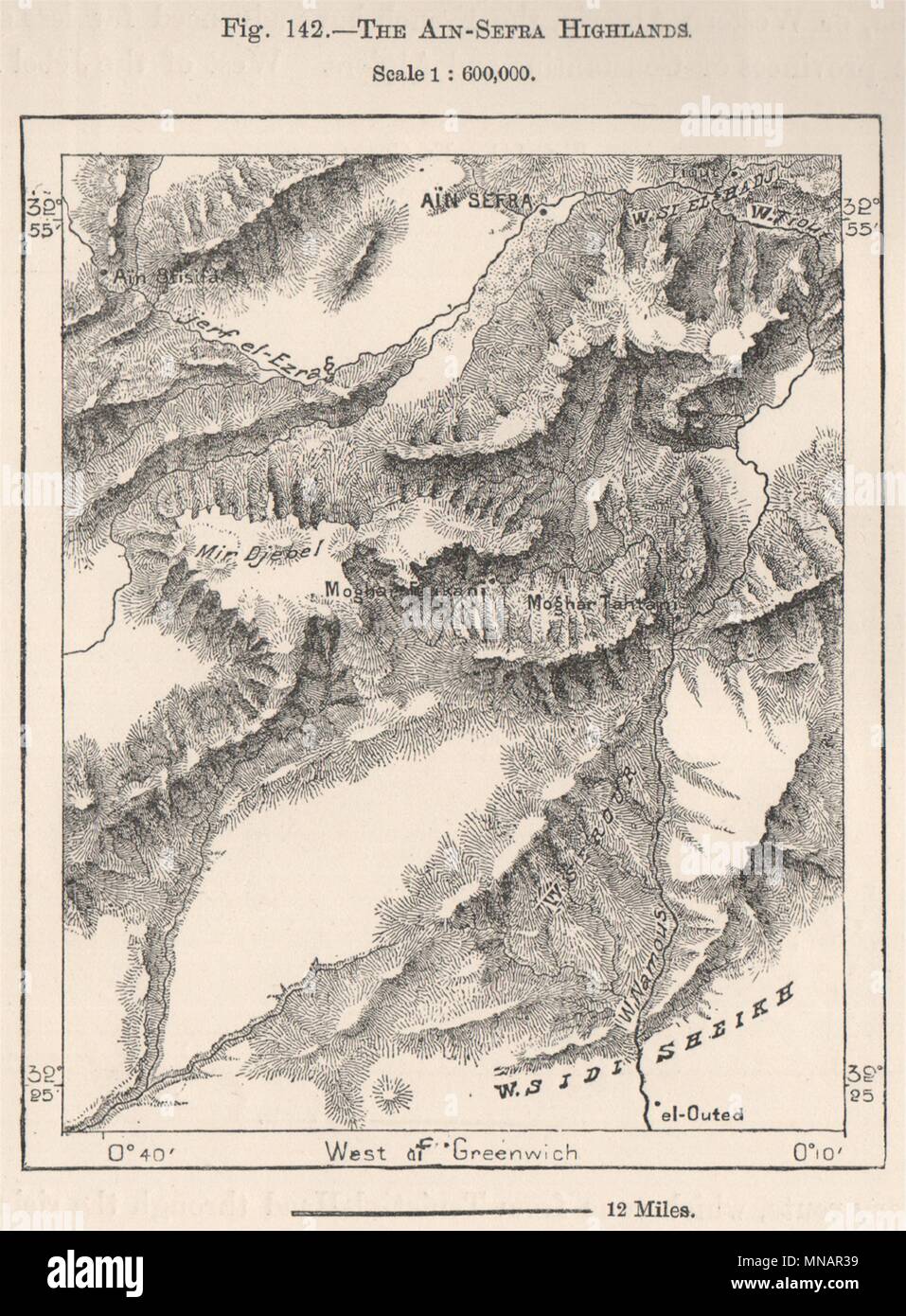 The Ain Sefra Highlands. Aïn Séfra. Djbel Aissa. Algeria 1885 old antique map Stock Photo