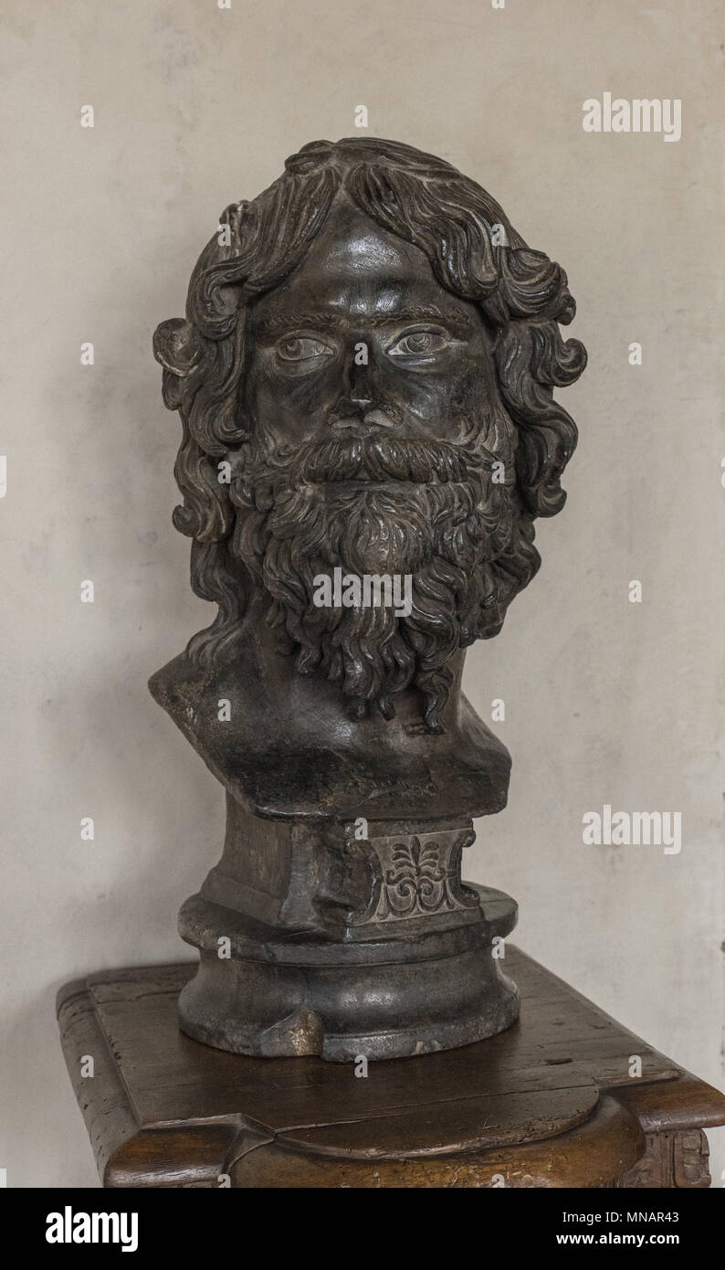 Homer pseudo-antique portrait, dark grey marble - Uffizi Gallery - Galleria degli Uffizi Stock Photo