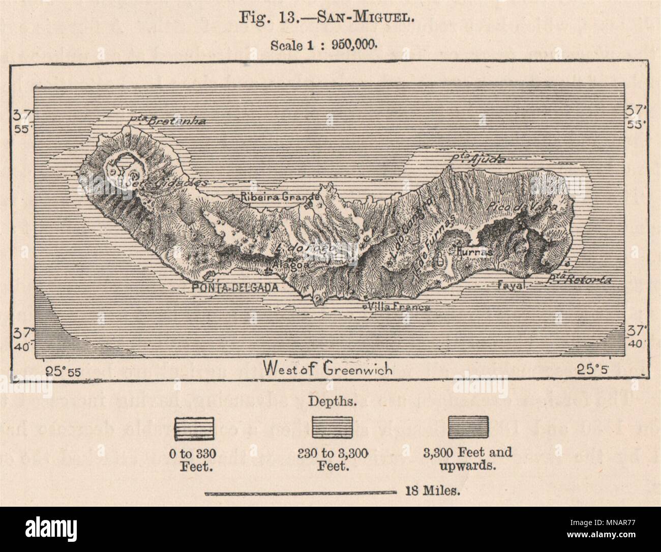 San Sao Miguel Azores Portugal West African Islands 15 Old Antique Map Stock Photo Alamy