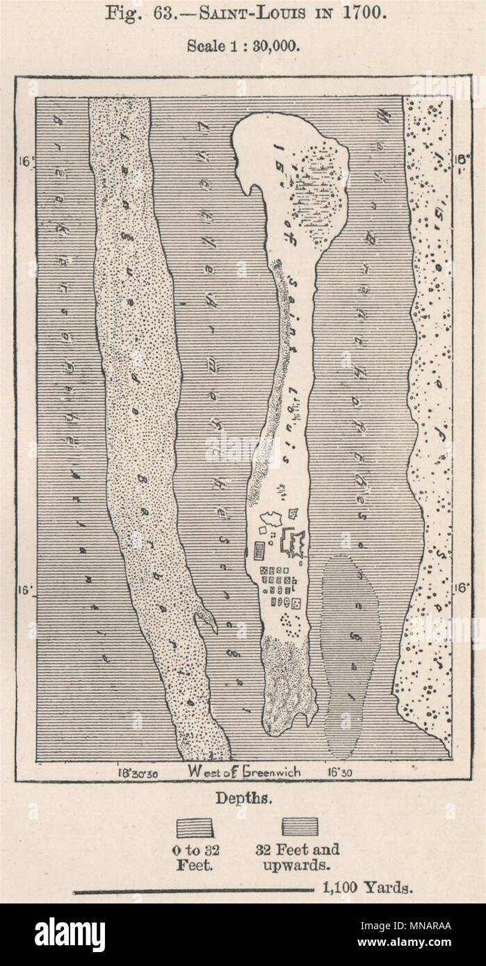Saint Louis Senegal Map Saint-Louis In 1700. Senegal 1885 Old Antique Vintage Map Plan Chart Stock  Photo - Alamy