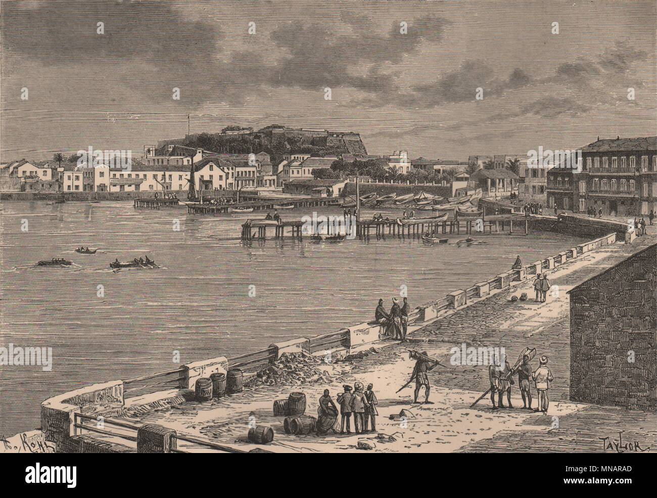 Île de Gorée - Landing Stage and Fort. Dakar, Senegal 1885 old antique ...