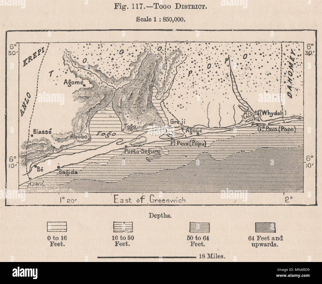 Togo district. Lome. Lac Togo. Togoville. Grand Popo 1885 old antique map Stock Photo