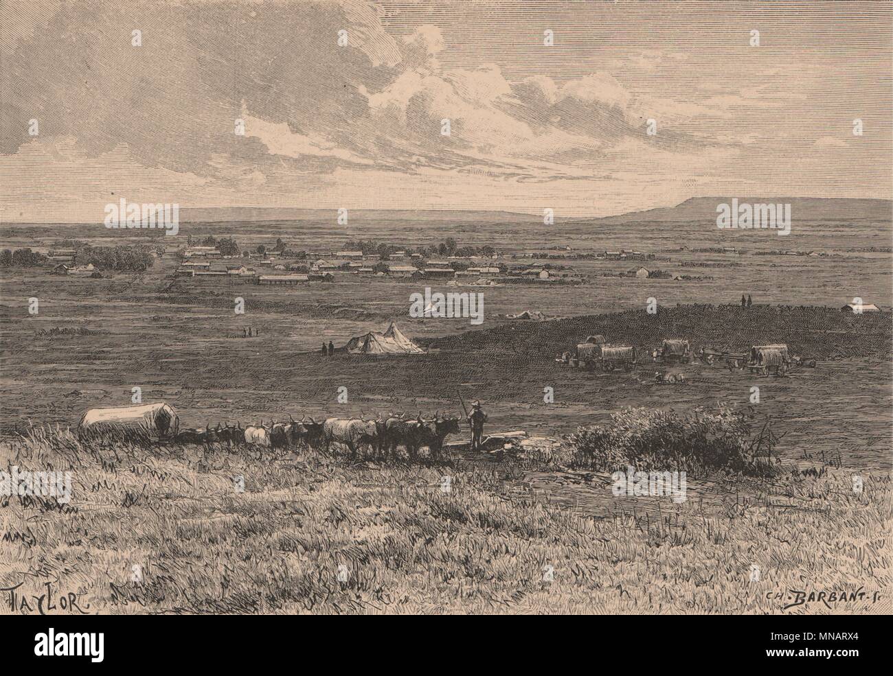Landscape on the East Frontier of Transvaal. South Africa 1885 old print Stock Photo