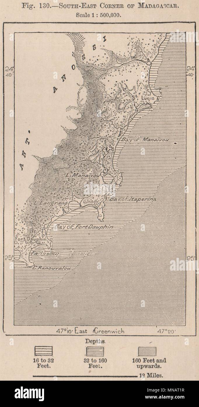 South-East Corner of Madagascar 1885 old antique vintage map plan chart ...