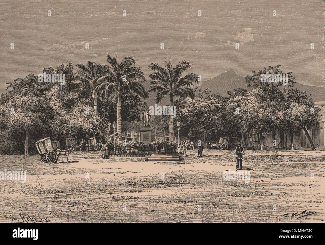 Port Louis. Bourdonnais statue. Mauritius. Mascarene/Mascarenhas islands 1885 Stock Photo