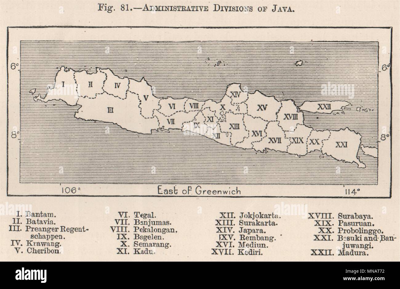 Administrative divisions of Java. Indonesia. East Indies 1885 old ...