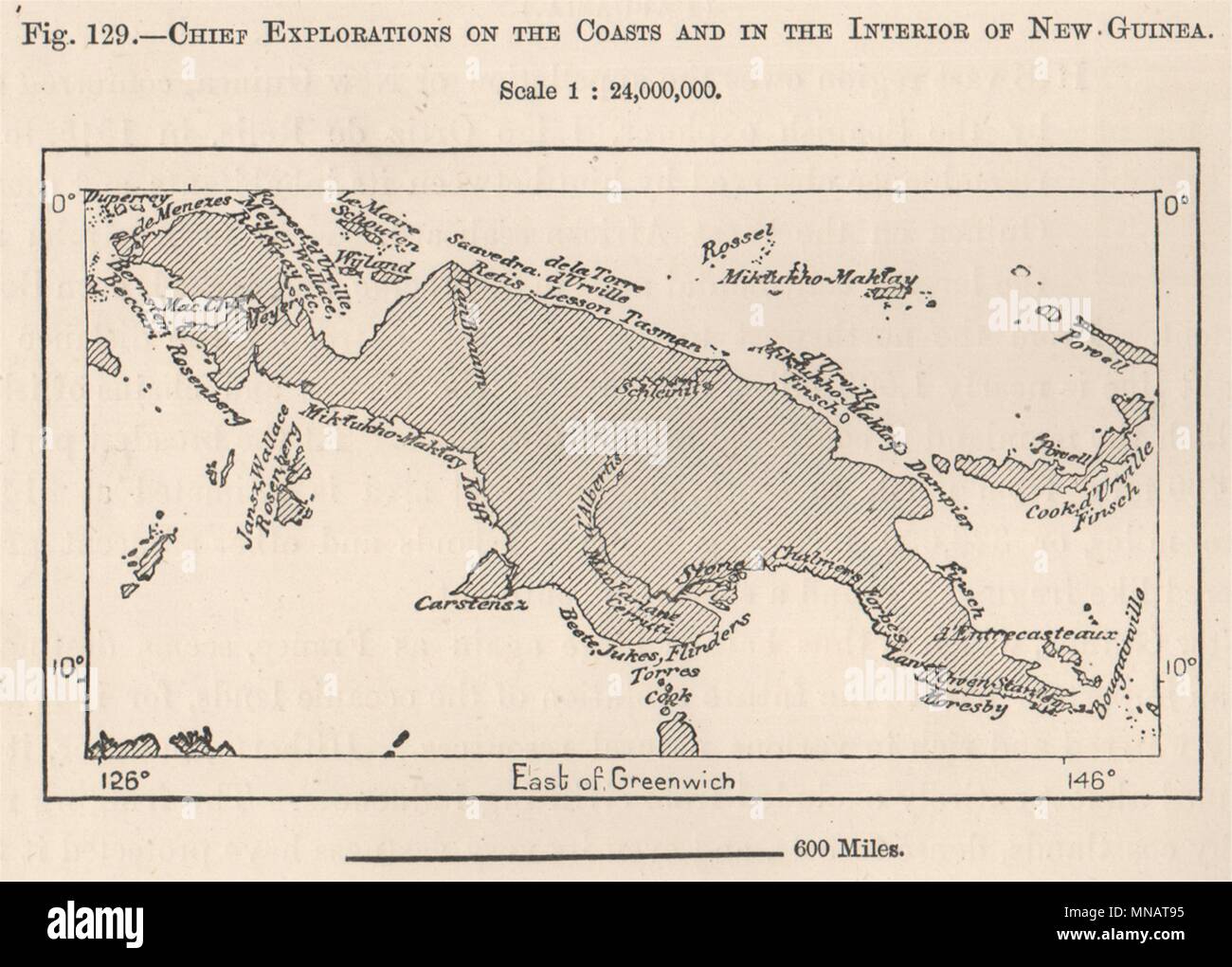 Exploration of the coast & interior of New Guinea. Papuasia 1885 old map Stock Photo