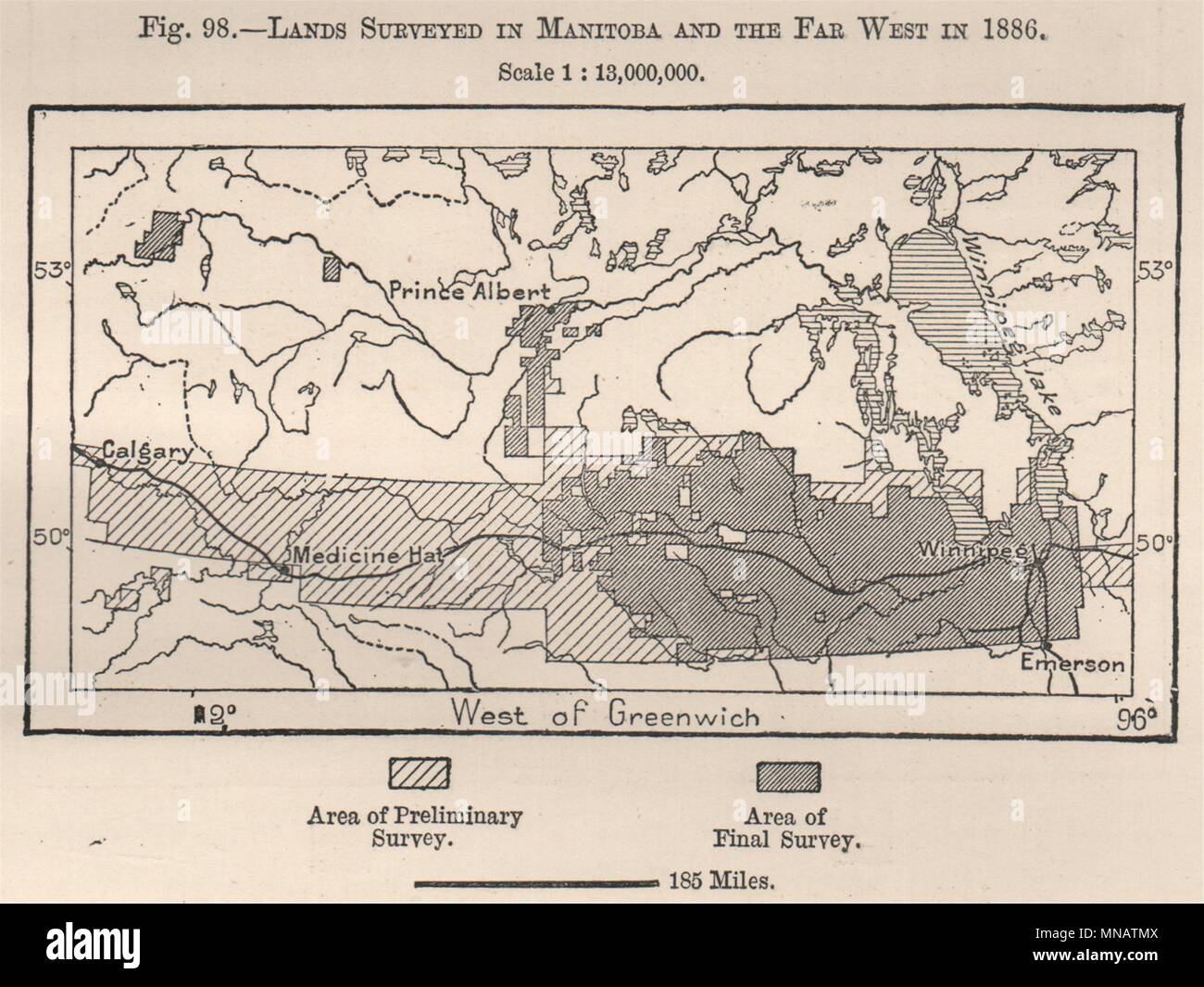 Lands surveyed in Manitoba and the far west in 1886. Canada 1885 old