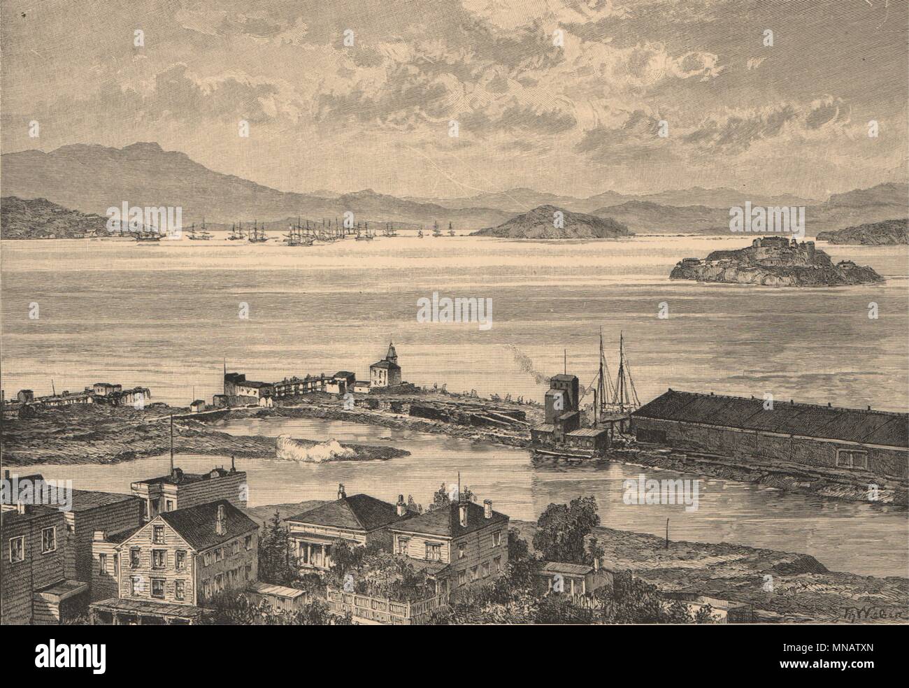 San Francisco Bay View From The City California 1885 Old Antique Print Stock Photo Alamy