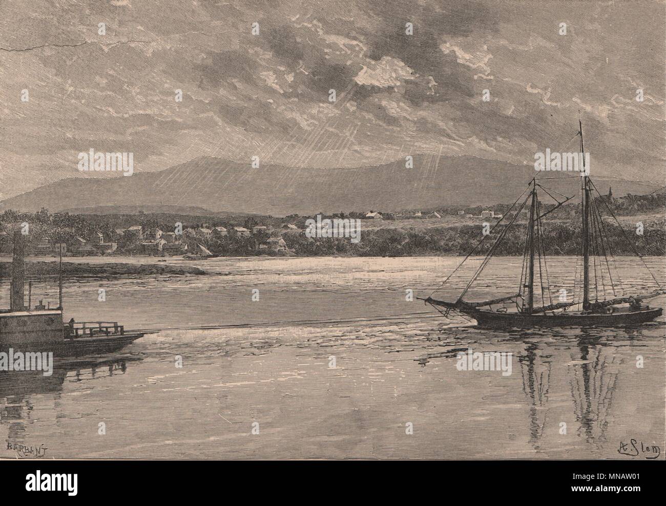 The Catskill Mountains - View from the Hudson. New York 1885 old antique print Stock Photo