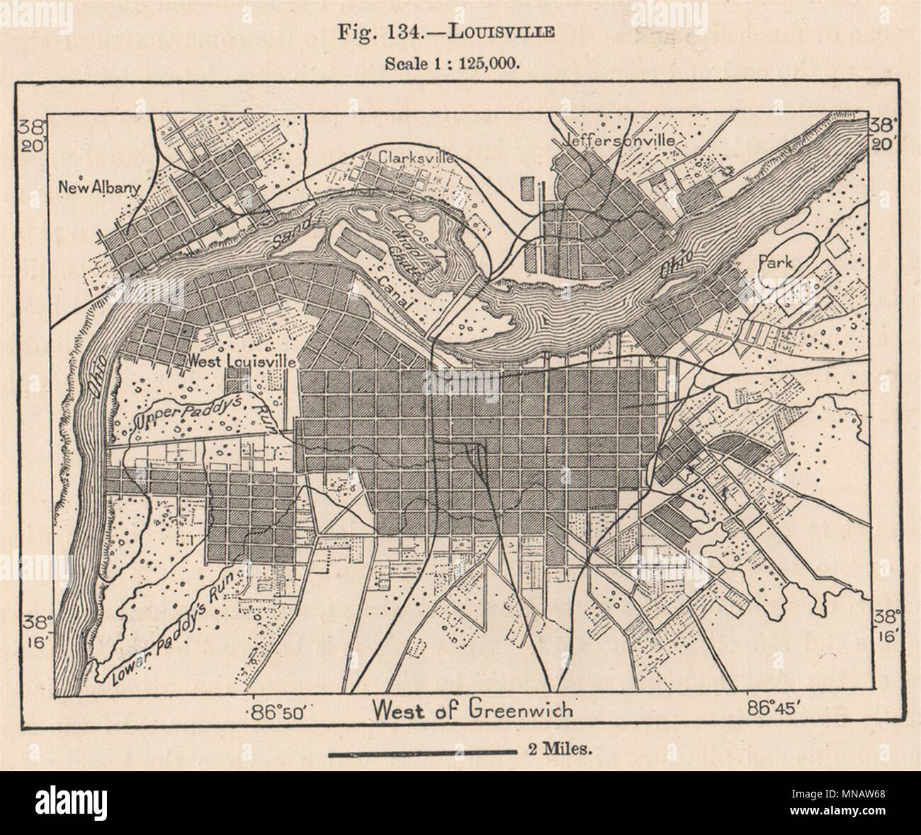 Louisville. Kentucky 1885 old antique vintage map plan chart Stock Photo