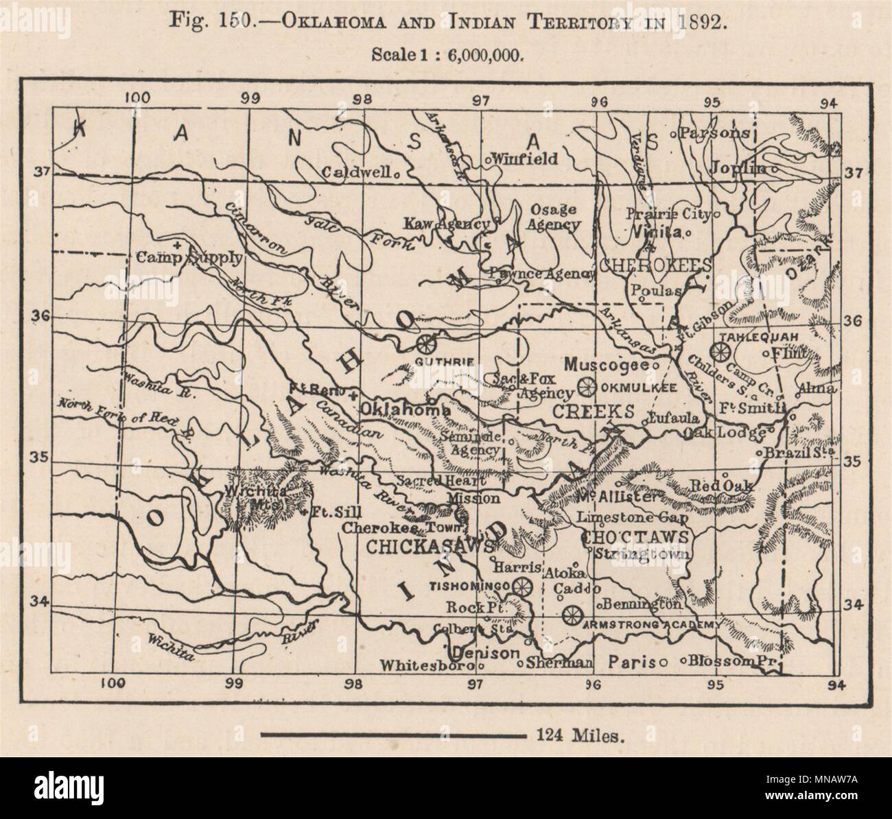 Oklahoma and Indian Territory in 1892 1885 old antique vintage map plan chart Stock Photo