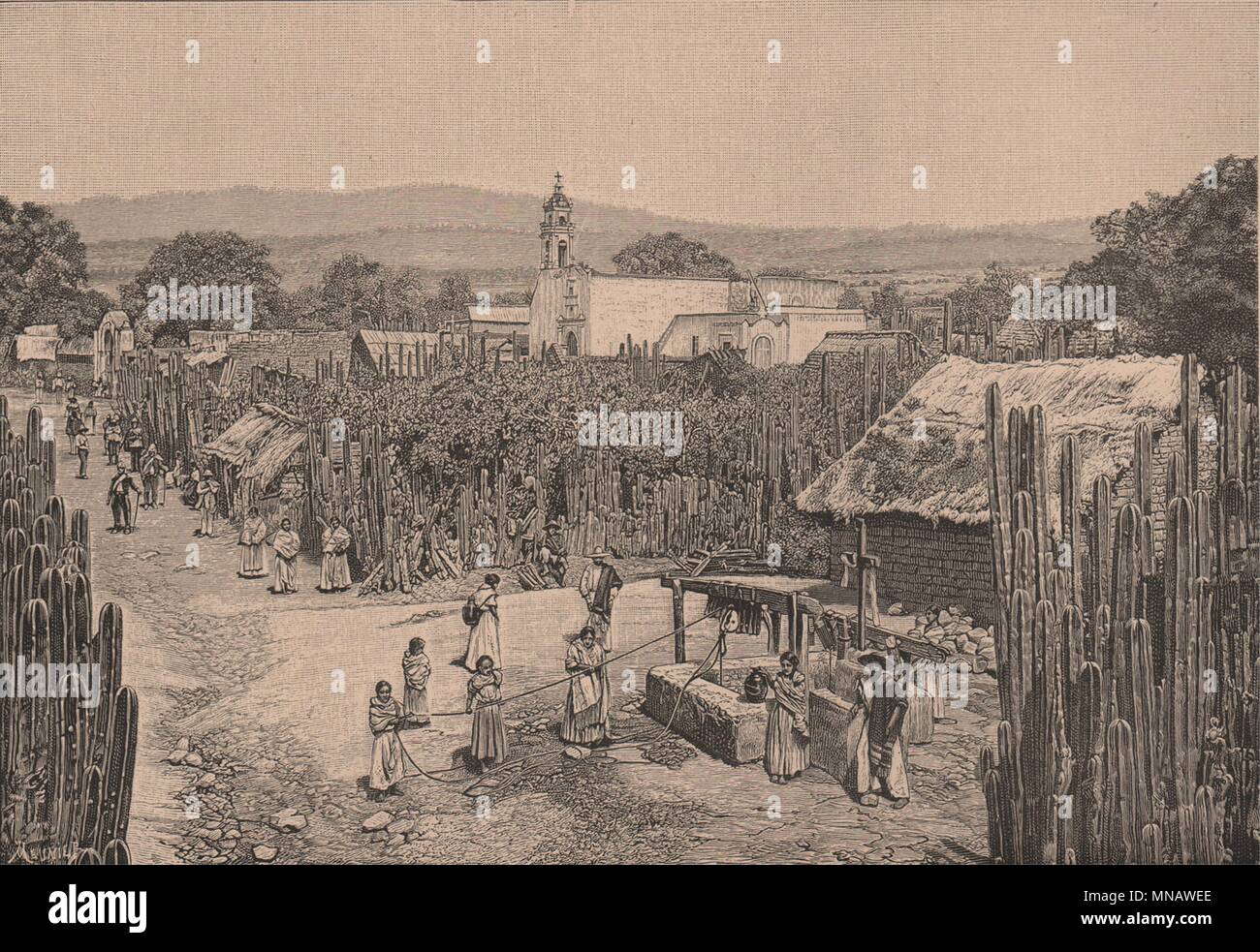 Indian village - View taken at the Huexoculco Pueblo, province of Mexico 1885 Stock Photo